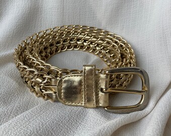1980s Vintage Unisex Metallic Gold Tone Chain Belt Size XL Funky Unique