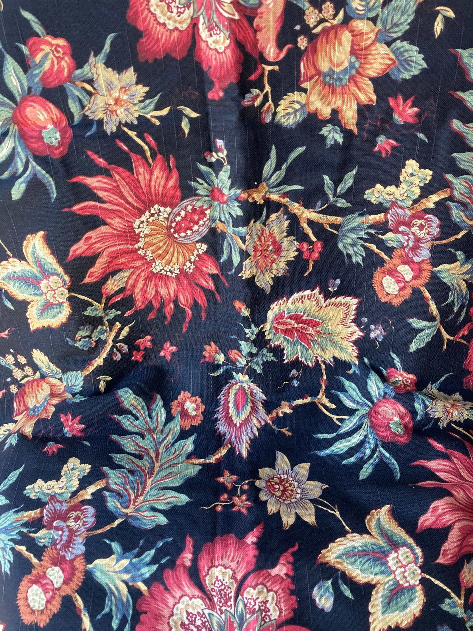 2000s Vintage Richloom Dark Floral Upholstery Screen Print Etsy
