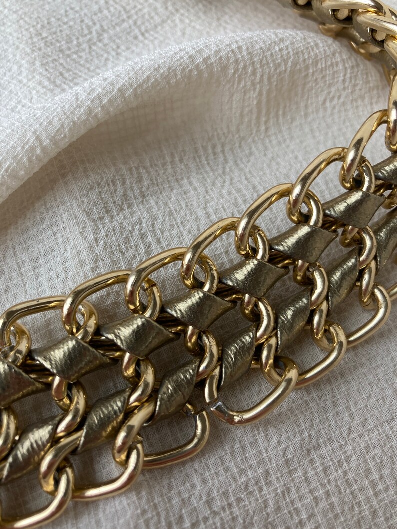 1980s Vintage Unisex Metallic Gold Tone Chain Belt Size XL Funky Unique