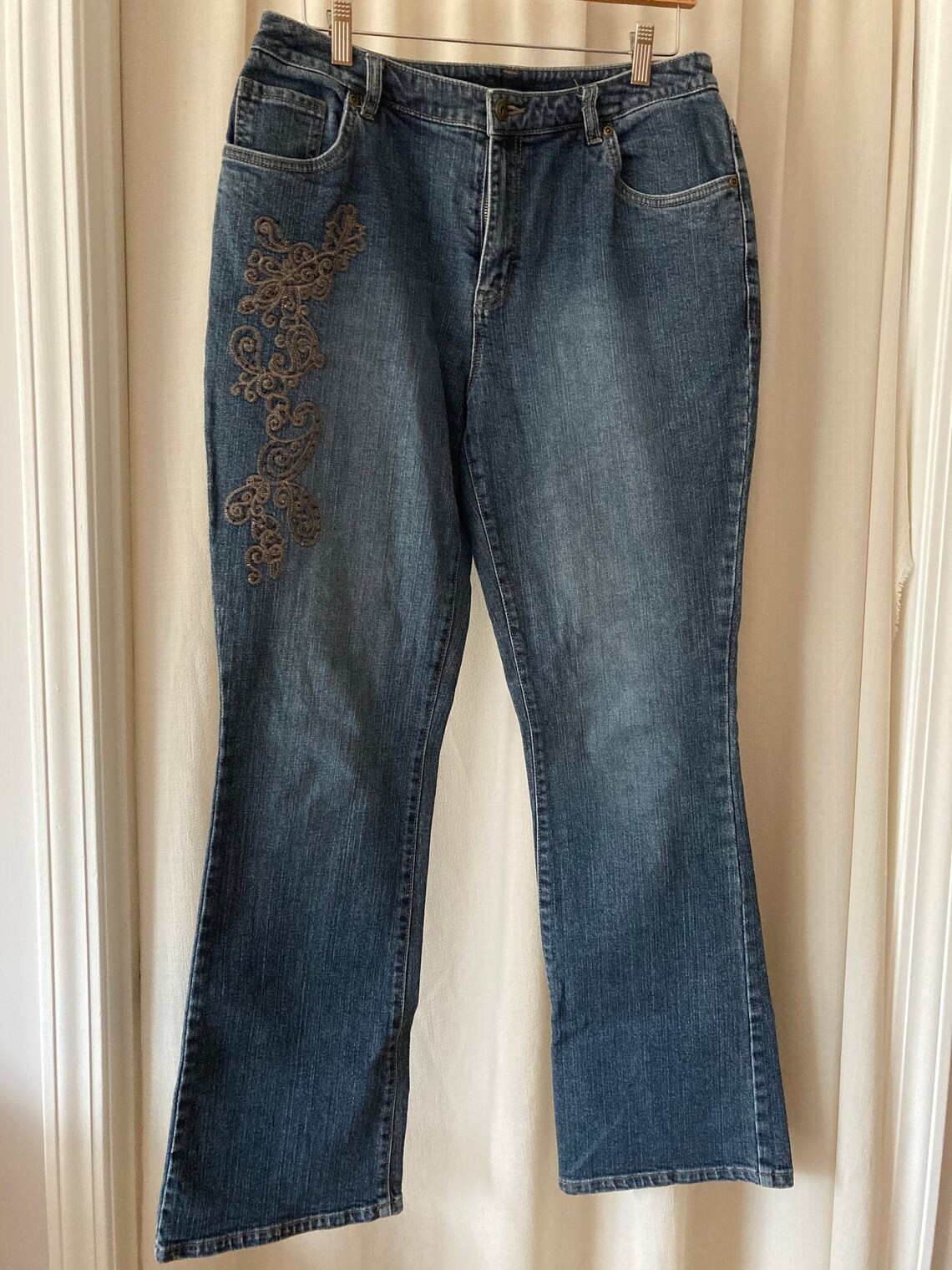 Y2k 2000s Vintage Motto Bootcut Jeans Paisley Embroidered - Etsy