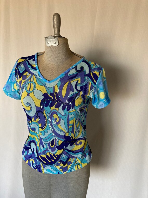 1990s 2000s Vintage Haven Bleu Abstract Sequinned… - image 3