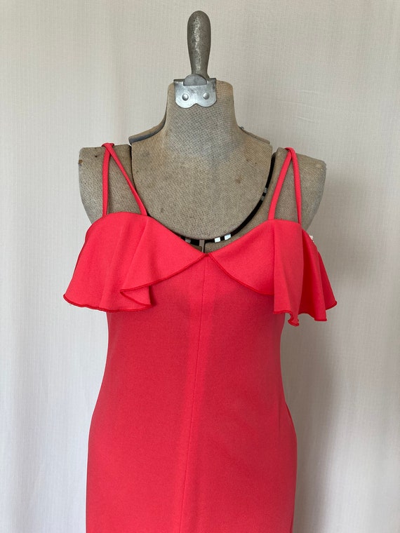 70s vintage jo jr scrappy dress | coral red orang… - image 4