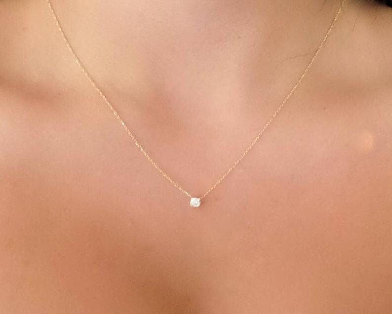 Diamond Necklace / 14k Gold Diamond Necklace / Diamond Etsy