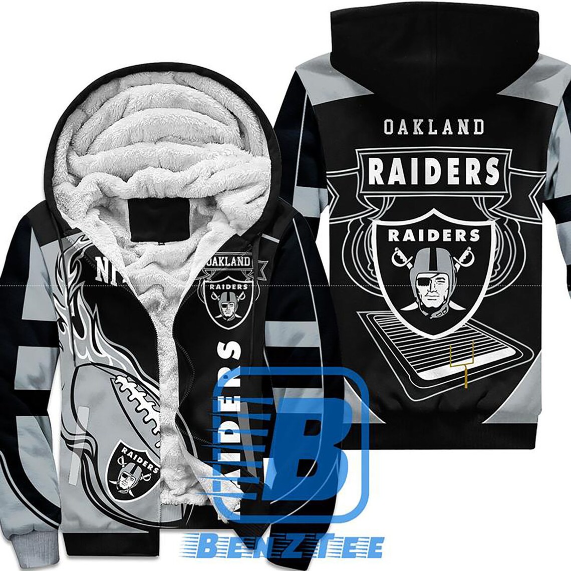 Oakland Raiders Zip Up Fleece Jacket Fleece Hoodie for fans | Etsy