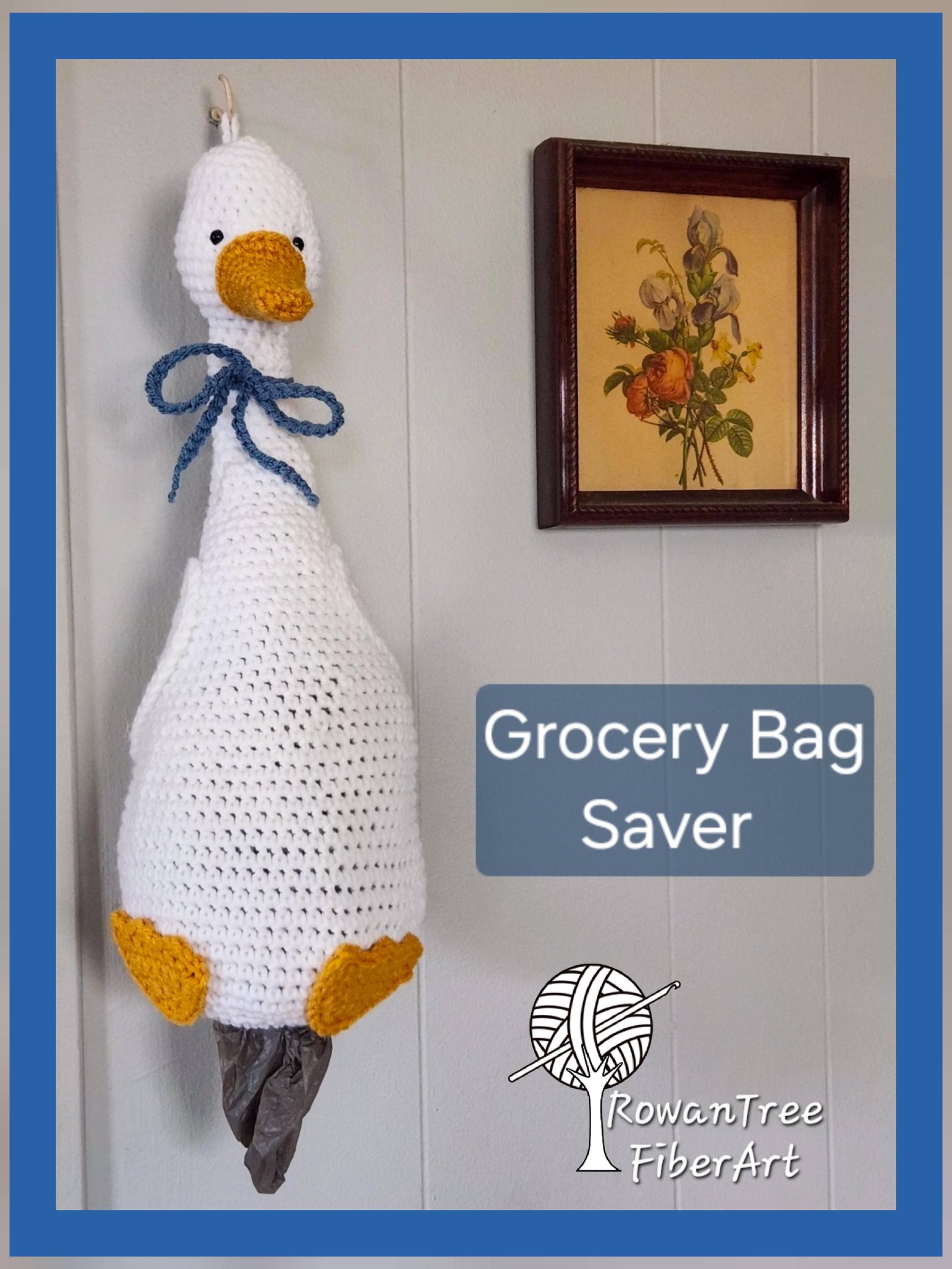 12 Grocery Bag Holder Crochet Patterns to Keep Kitchen Storage Neat and Handy 11 Crochet Goose Bag Saver