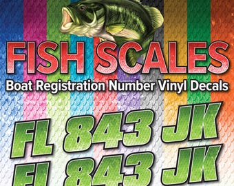 Fish Scales Pattern Boat Registration Number decals | Set of 2 | 3" tall minimum