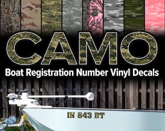 Camo Pattern Boat Registration Number decals | Set of 2 | 3" tall minimum