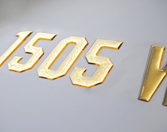 Gold Chrome 3D Raised Boat Registration Number decals | Set of 2 | 3" tall minimum