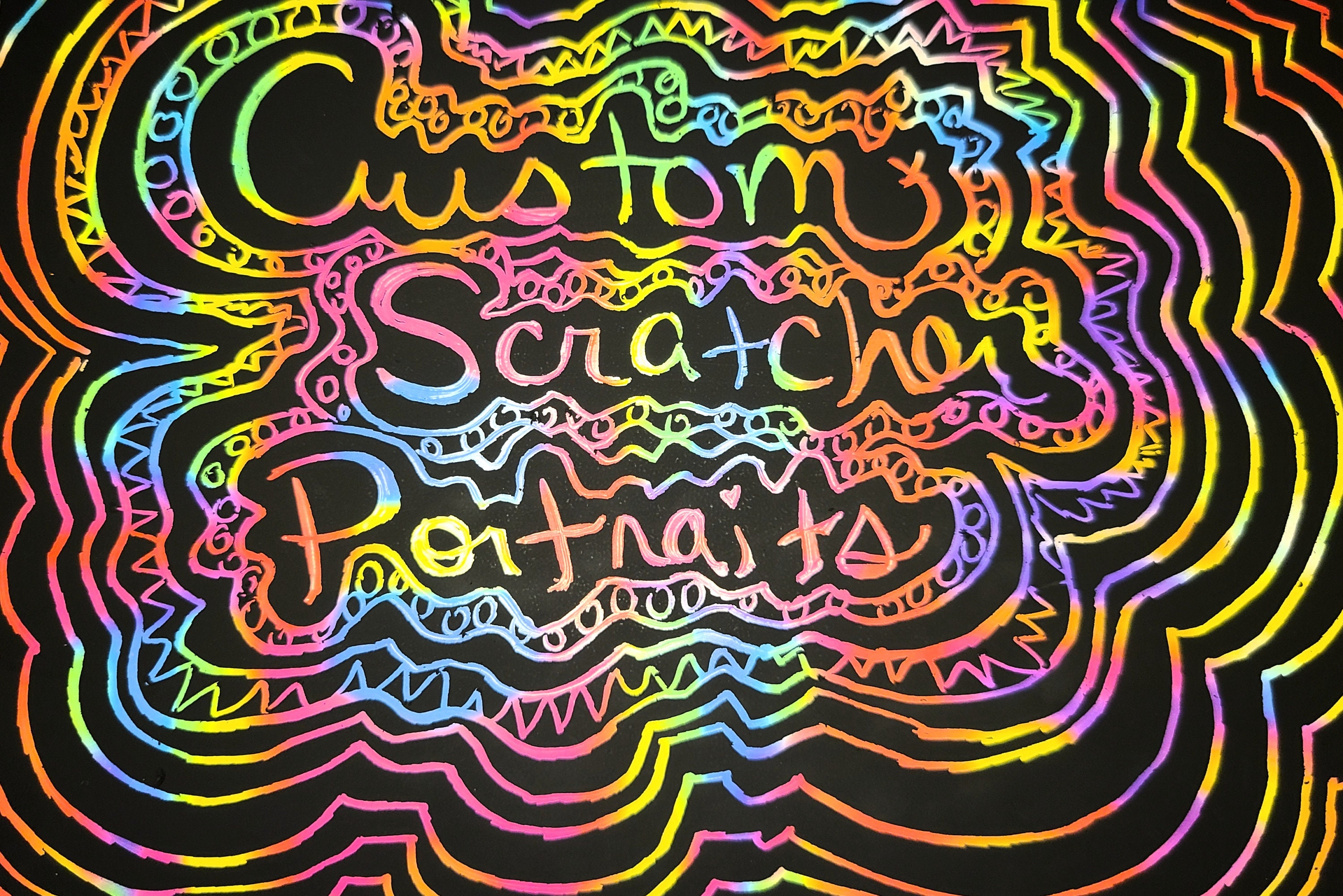 Custom Portraits Scratch Art Bright Color Wall Decor Etsy