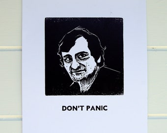 Douglas Adams Nie panikuj (drzeworyt)