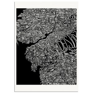Göteborgskarta svart / Map of Gothenburg black (museum quality poster)