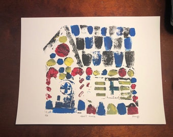 CANDY HOUSE Original Folk Art Graphic Art Collagraph Christmas Print