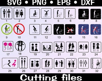 32 Restroom Sign Bundle SVG/ Bathroom Sign SVG/ Wall Decor svg/ Funny Toilet/ Door Sticker/ Toilet svg/ Clipart/ Vector/ svg, eps, dxf, png