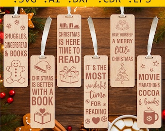 Christmas Bookmark SVG Bundle, Laser Cut Wooden Bookmarks, Bookmark SVG, Holiday Reading Gift, Glowforge svg,  Cricut svg, Digital Download