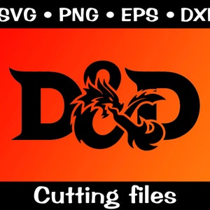 Puede incluir: Logotipo D&D en blanco y negro con un dragón envuelto alrededor de la ampersand. El logotipo está sobre un fondo naranja degradado.
