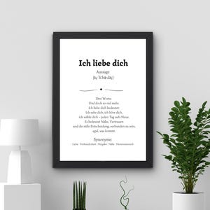 Ich liebe dich - Sofort Download A5, A4, A3, A2 - Valentinstag - Poster mit Definition im Dudenstil