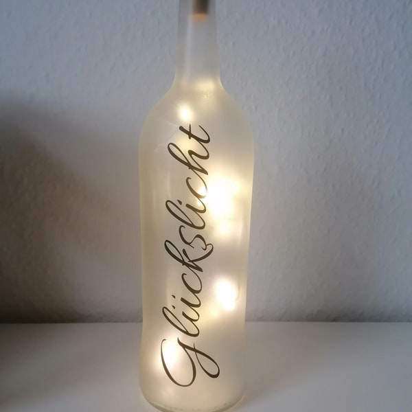 Glückslicht / Leuchtflasche incl. Lichterkette mit Spruch in Milchglasoptik / Valentinstag / Liebe / Geschenk