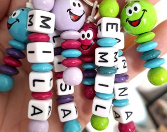 Personalized "Lucky Worm" keychain with name, perfect for school, starting school, or kindergarten.