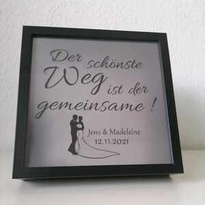 Hochzeit beleuchteter Bilderrahmen "Der schönste Weg..." mit Spruch