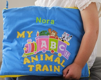 Personalized My ABC Animal Train Travel Bag, Activity Busy Book for Toddlers and Children for Children, Alphabet Quiet Book