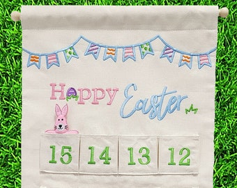 Happy Easter Countdown Calendar Canvas Advent Wall Hanging w/ Bunny Finger Puppet for Family & Kids Springtime Decor by Pockets of Learning