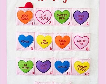Personalized Valentine Heart Canvas Countdown Calendar with Felt Marker, Hanging Loop and Wooden Rod by Pockets of Learning