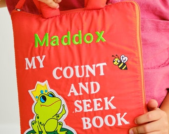 Personalized Count and Seek Quiet Book Toddler Preschool Early Education Counting Cloth Fabric Activity Busy Book by Pockets of Learning