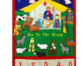 Traditional "Joy To The World" Cloth Nativity Advent Calendar Christian Family Christmas Countdown