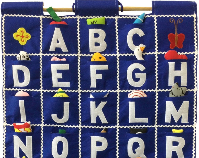 ABC Alphabet Wall Hanging (BLUE) Educational Chart Toddler Preschoolers Early Education by Pockets of Learning