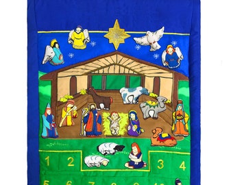 Personalized Cloth Nativity Manger Advent Calendar- Fabric Christian Christmas Countdown for Family and Kids