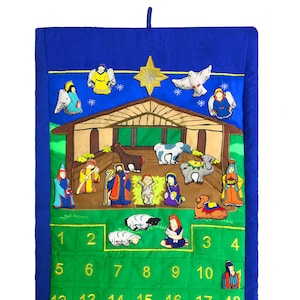 Personalized Cloth Nativity Manger Advent Calendar- Fabric Christian Christmas Countdown for Family and Kids