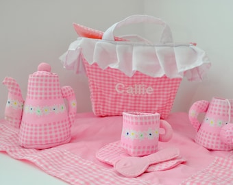 Personalized My First Tea Party Toy Set, Soft Plush Play Set for Toddlers and Children, Fabric Activity Gift, Cloth Pretend Play Toy