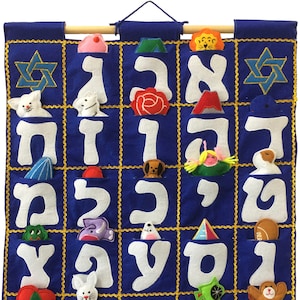 Aleph Bet Hebrew Alphabet Wall Hanging (BLUE) Jewish Felt Educational Chart Toddler Preschoolers