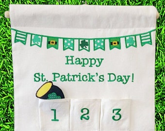 St. Patrick's Day Countdown Calendar Canvas Interactive Wall Hanging for Families and Kids by Pockets of Learning