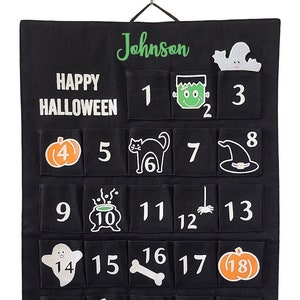 Personalized Halloween Countdown Advent Calendar Canvas Wall Hanging for Families and Kids with Finger Puppet by Pockets of Learning