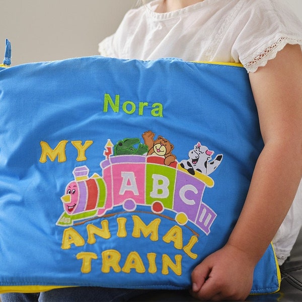 Personalized My ABC Animal Train Travel Bag, Activity Busy Book for Toddlers and Children for Children, Alphabet Quiet Book
