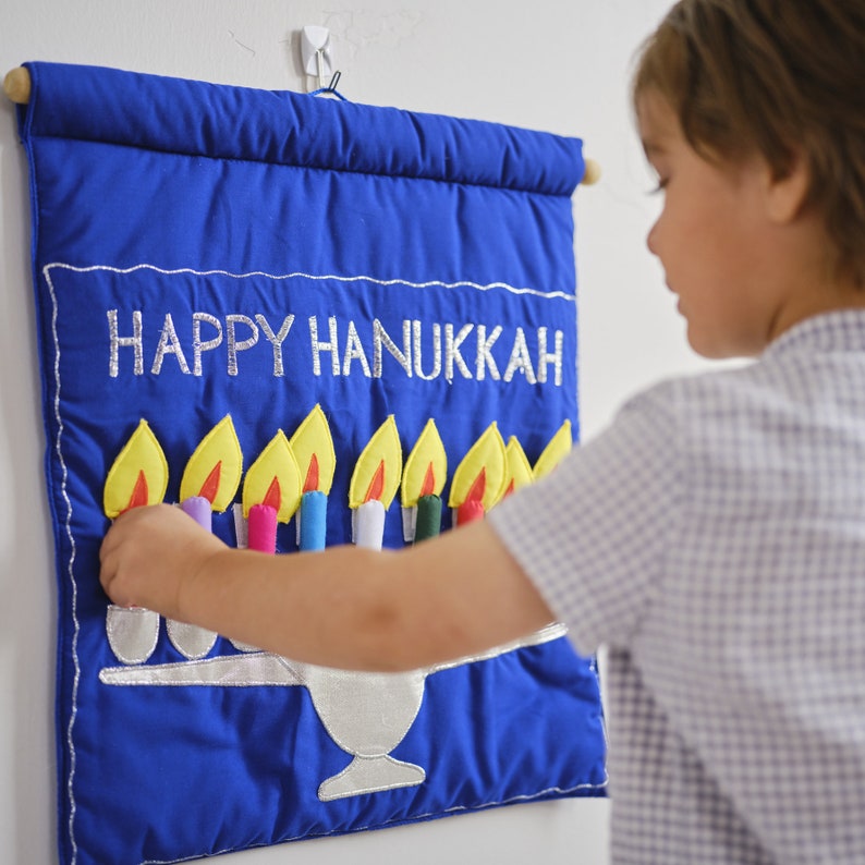 Happy Hanukkah Kids & Family Jewish Menorah Cloth Wall Hanging Judaica Hebrew Holiday Decor by Pockets of Learning image 5