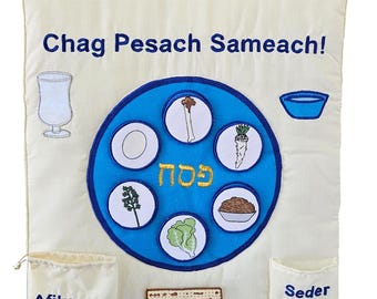 Jewish Passover Seder Plate Fabric Family & Kids Wall Hanging by Pockets of Learning - Chag Pesach Sameach!