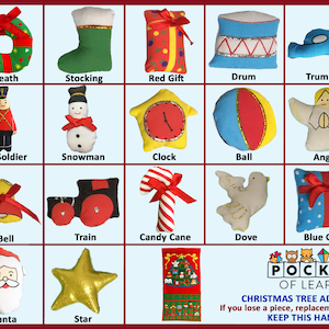 Merry Christmas Tree Fabric Advent Calendar, Family Kids Wall Hanging Countdown with 24 Ornaments by Pockets of Learning image 9