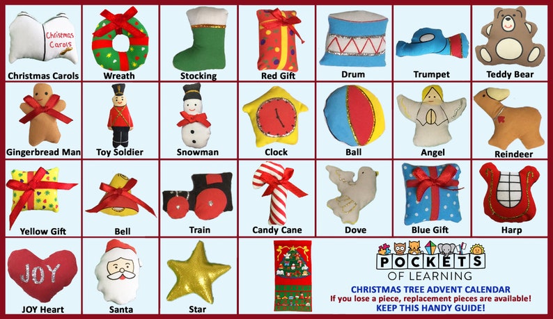 Merry Christmas Tree Fabric Advent Calendar, Family Kids Wall Hanging Countdown with 24 Ornaments by Pockets of Learning image 9