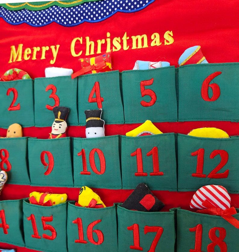 Merry Christmas Tree Fabric Advent Calendar, Family Kids Wall Hanging Countdown with 24 Ornaments by Pockets of Learning image 3