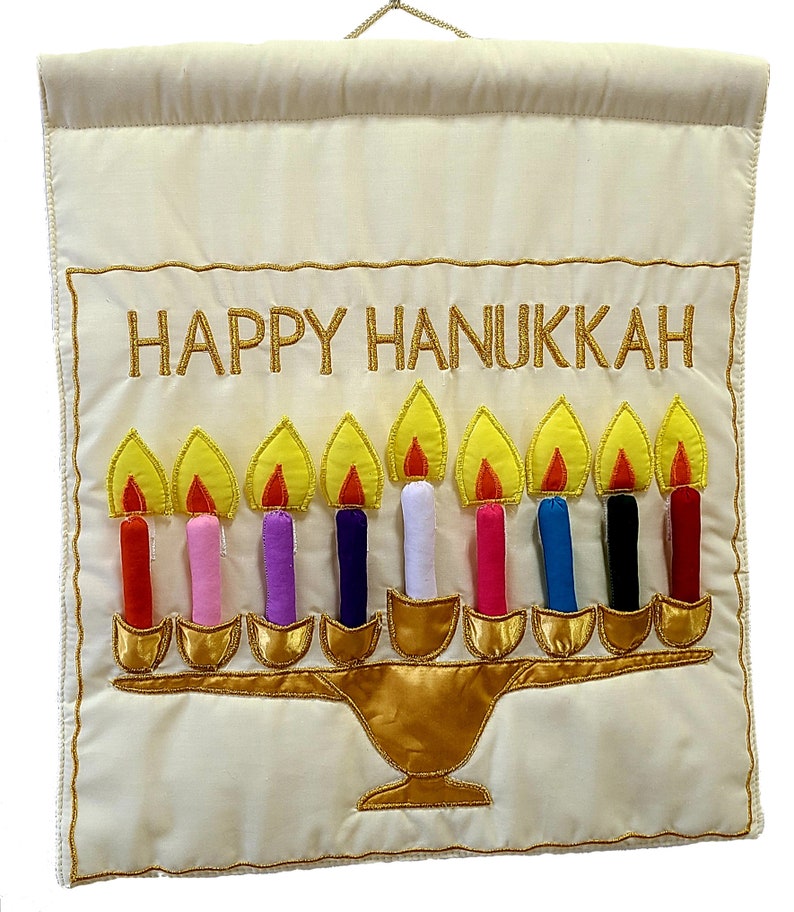 Happy Hanukkah Kids & Family Jewish Menorah Cloth Wall Hanging Judaica Hebrew Holiday Decor by Pockets of Learning image 3