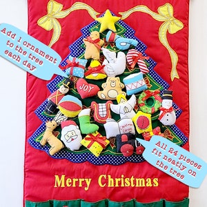 Merry Christmas Tree Fabric Advent Calendar, Family Kids Wall Hanging Countdown with 24 Ornaments by Pockets of Learning image 7