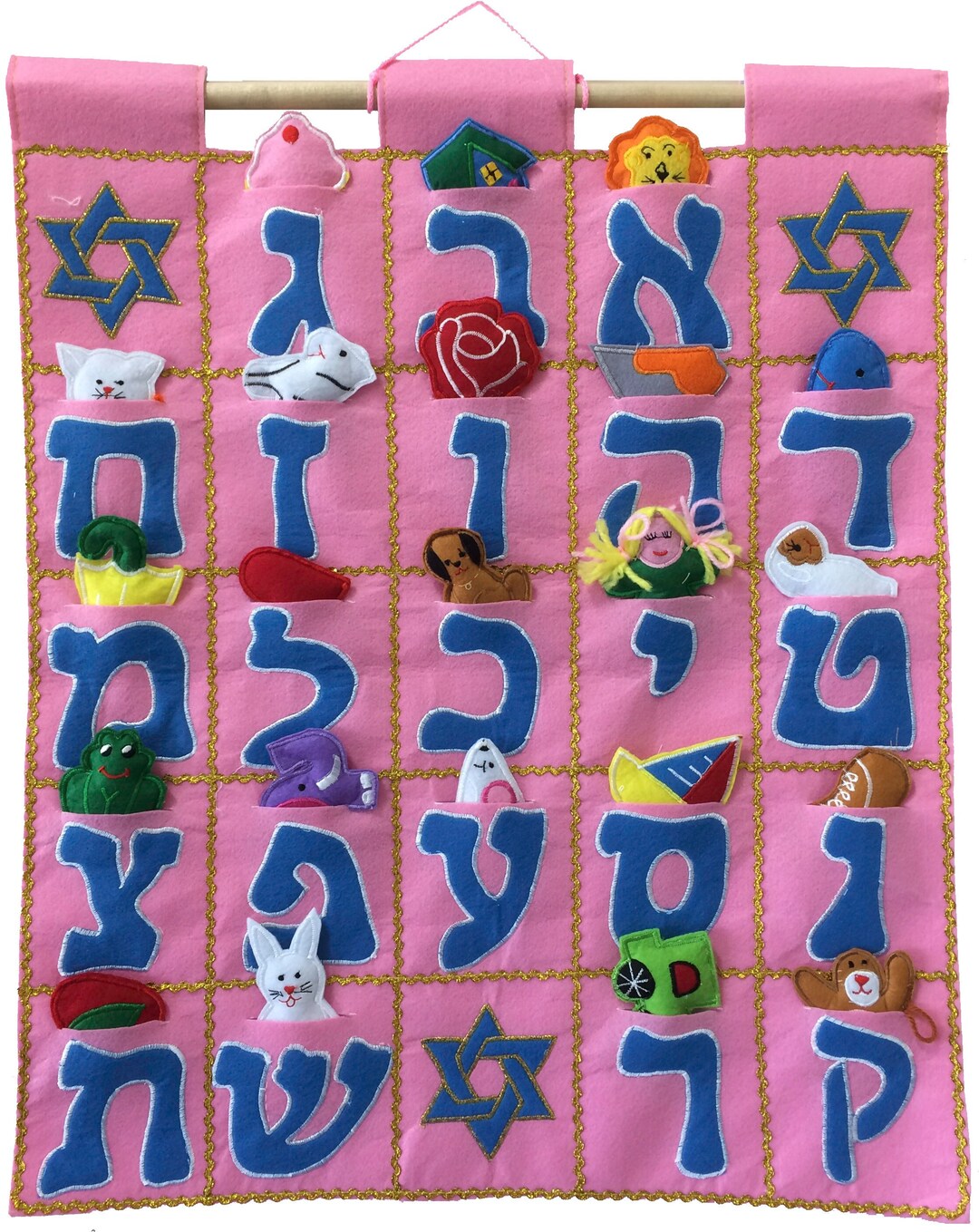 Aleph Bet Hebrew Jewish Alphabet Wall Hanging (PINK) Jewish Educational