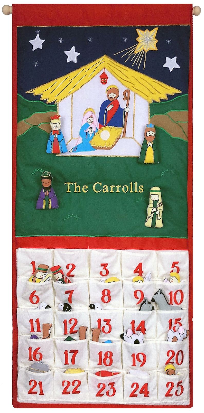 Personalized Traditional Manger Cloth Nativity Advent Calendar Christian Family & Kids Christmas Countdown Ornaments by Pockets of Learning add Personalization