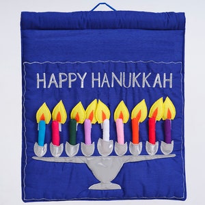 Happy Hanukkah Kids & Family Jewish Menorah Cloth Wall Hanging Judaica Hebrew Holiday Decor by Pockets of Learning image 2