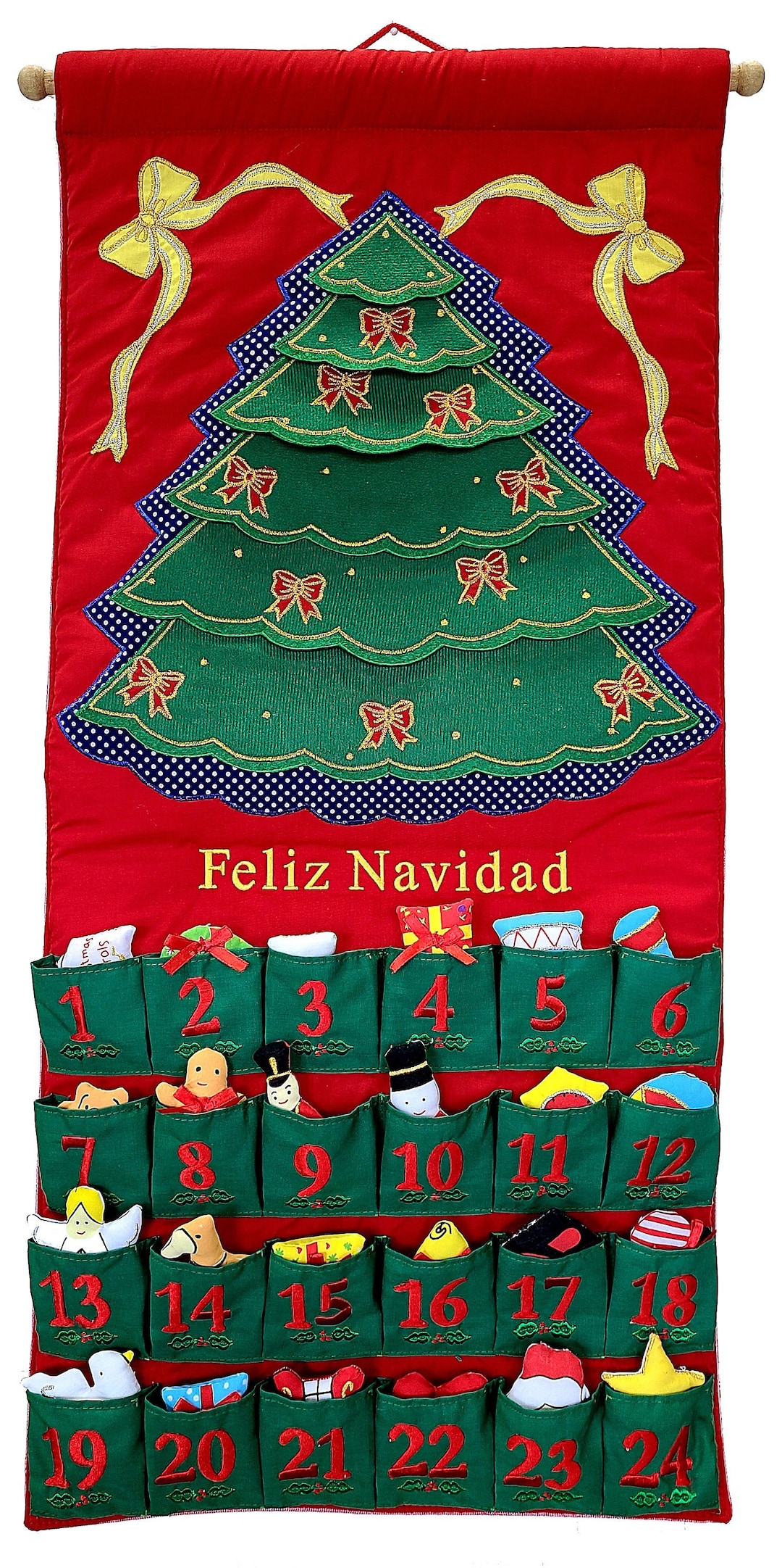 Feliz Navidad Green Christmas Tree Fabric Spanish Advent Calendar ...