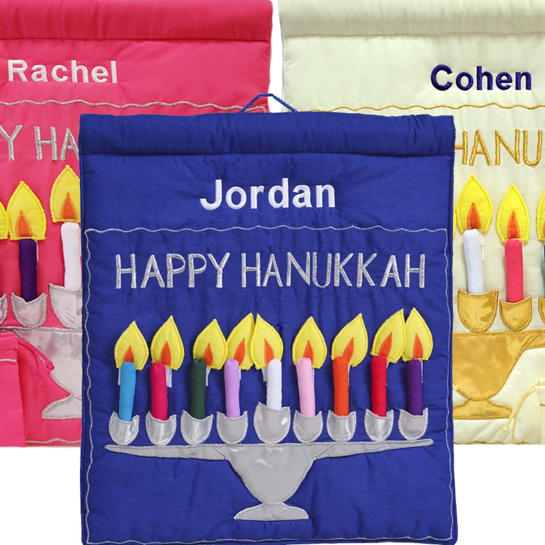 Personalized Happy Hanukkah Kids Family Jewish Menorah Cloth