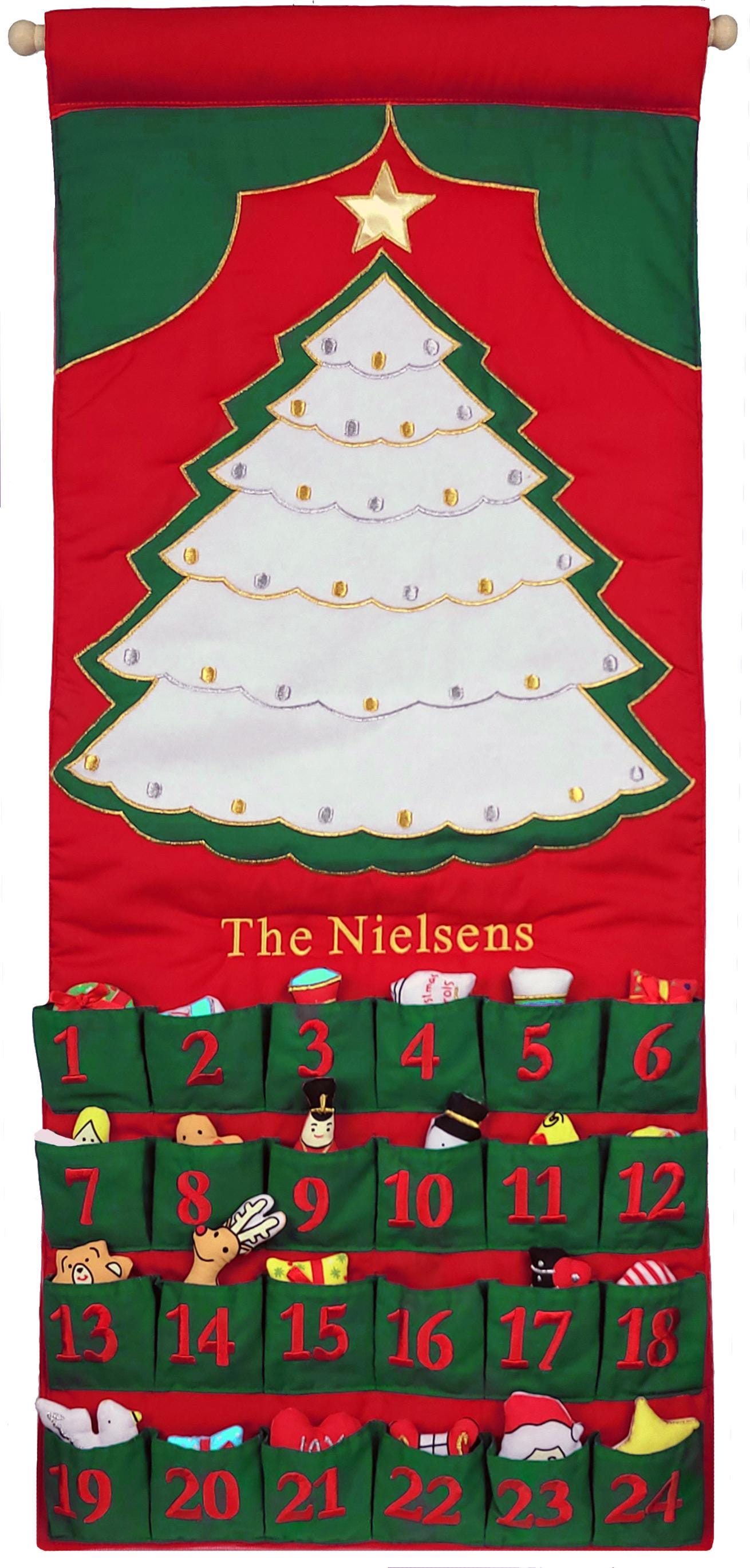 Calendrier De L’Avent En Tissu à Remplir – 24 Poches, Décoration Murale De Noël Réutilisable