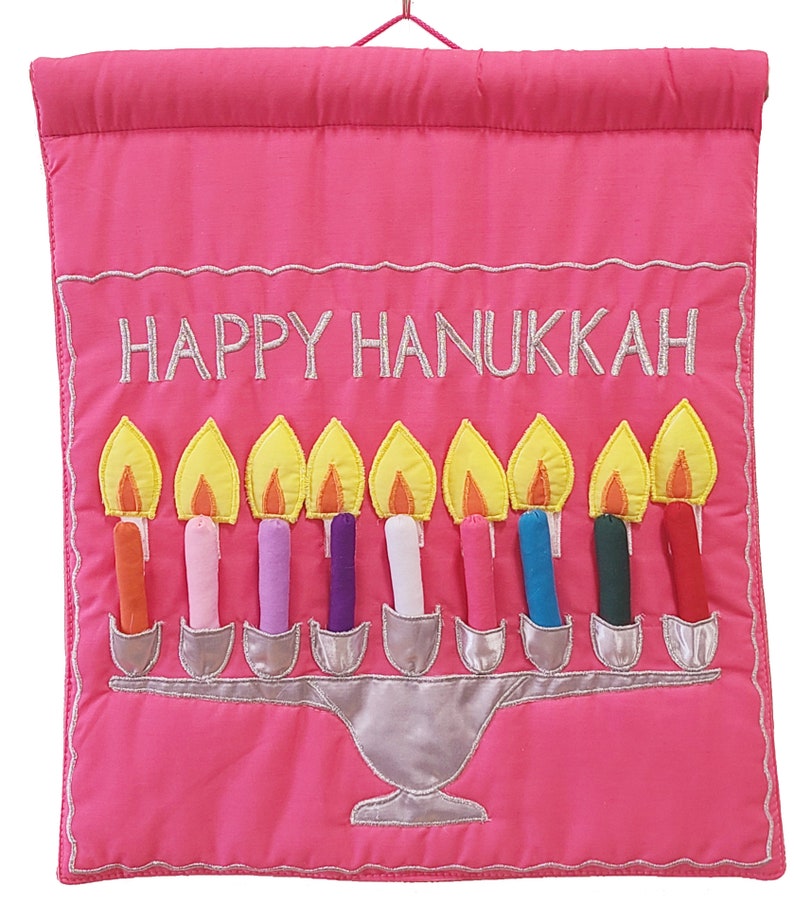 Happy Hanukkah Kids & Family Jewish Menorah Cloth Wall Hanging Judaica Hebrew Holiday Decor by Pockets of Learning image 4